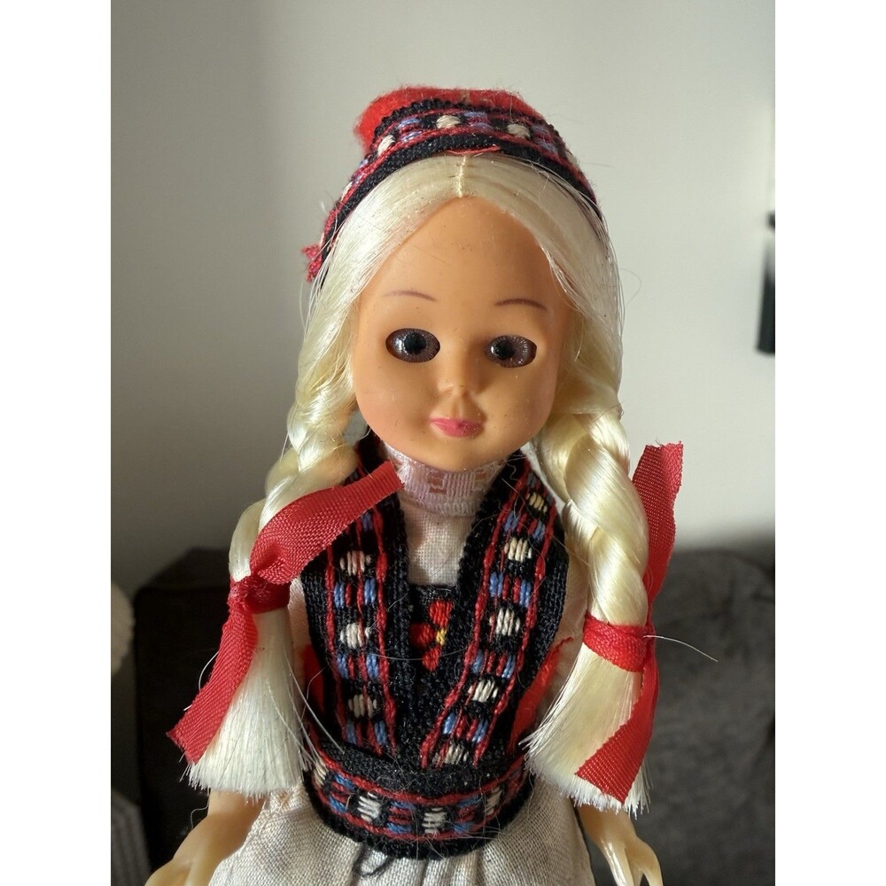 Vintage Blinking Eye Doll Celluloid Plastic Norwegian Norway 6” Hardanger?Blonde
